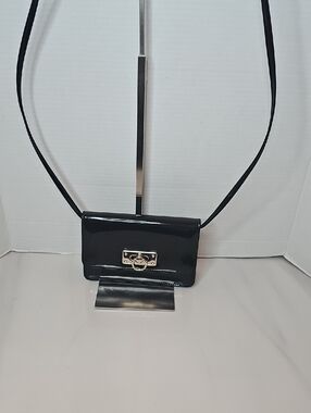 Cabrelli Patent Black Crossbody Bag with Gold Ring Lock